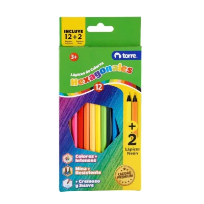 LAPIZ COLOR TORRE 12 HEXAGONAL + 2 LAPIZ NEON